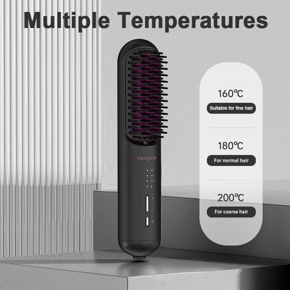 Portable USB Rechargeable Cordless Men Beard Hair Straightener Brush Mini Wireless 2 In 1 Woman Hair Straightener Comb