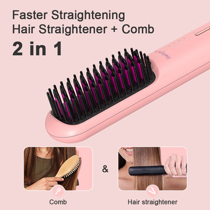 Portable USB Rechargeable Cordless Men Beard Hair Straightener Brush Mini Wireless 2 In 1 Woman Hair Straightener Comb